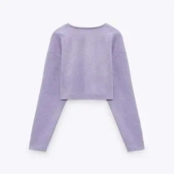 ZARA Crop Sweatshirt Sweater Lilac Crew Neck - Picture 2 of 8